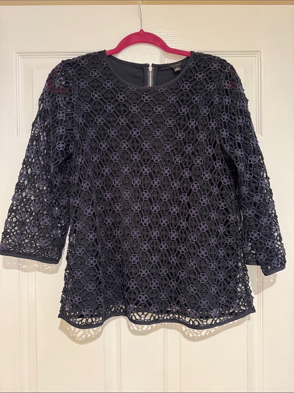 Elegant Ann Taylor Navy Crochet Lace Tunic Top